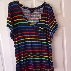 Torrid Sz3 Pocket Tee Rainbow Stripe and Navy Tee